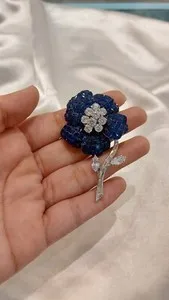Authentic Real Moissanite 1.40Ct Round Cut Flower Leaf Brooch Pin 14K White Gold Plated