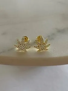 Authentic Golden Ganja Radiance: Celestial Leaf Studs