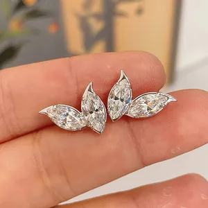 Authentic 4.00Ct Marquise Cut D VVS1 Moissanite Leaf Stud Earrings 14K White Gold Plated