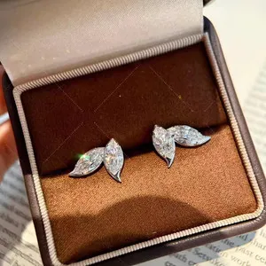 Authentic 4Ct Marquise Cut D VVS1 Moissanite Leaf Stud Earrings 14K White Gold Plated