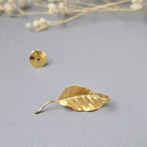 Authentic Gold Plated Sterling Silver Curled Leaf Pin Brooch Organic Handmade Unique Chic