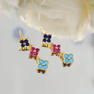 Authentic Gold Plated Four Leaf Clover Tassel Necklace, Elegant Jewelry for Women