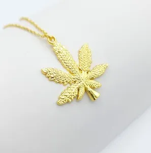 Authentic Cannabis Leaf GOLD Plated Necklace Weed Marijuana Sativa Growing Mother Nature
