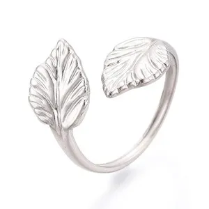 Authentic Open Ring 18K Gold Plated Leaf Silver Women R215