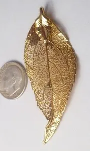 Authentic 2.25" Real Elm Leaf Pendant 24k Gold Plated