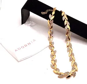 Authentic Adornia Beautiful Gold Plated Crystal Paved Leaf Necklace