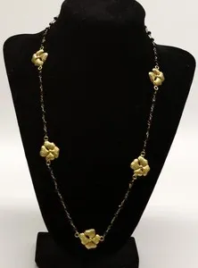 Authentic 24kt Gold Plated Flower Black Bead Necklace