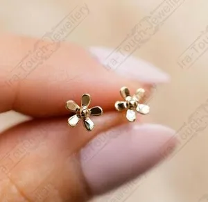 Authentic 14k Yellow Gold Plated Flower Stud Earrings For Womens