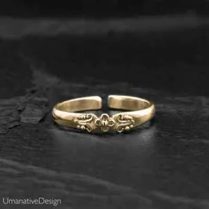 Authentic Women's Flower Gold Toe Ring Adjustable Ring Yellow Gold Plated 925 Sliver