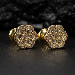 Authentic Cluster Gold Plated Hip Hop Iced Cz Flower Set Cz Stud Earrings