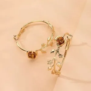 Authentic 18k Gold Plated Rose Hoop Earrings Rose Flower