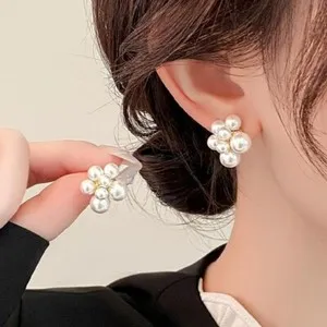 Authentic Woman 14k Gold Plated Simulated Pearl Earring Stud Flower Anti-allergy