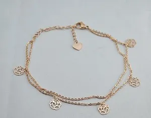 Authentic Women Gold Plated Titanium Rose Flower Anklet Bracelet 8-10"