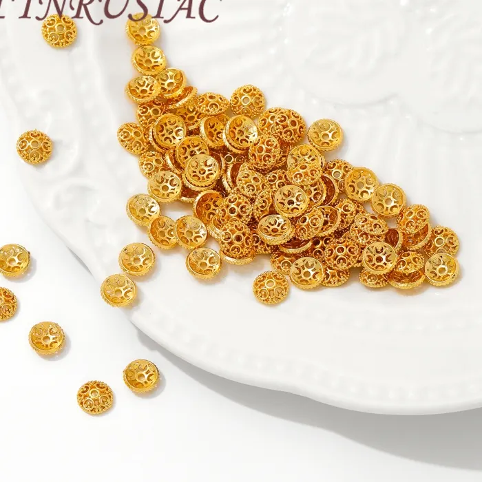 Authentic Celestial Bloom: 18K Gold-Plated Petal Bead Caps