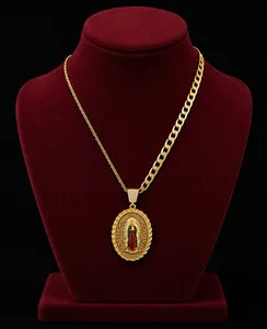 Authentic Gold Plated none tarnished Cuban Link Oval Medal Religious Pendant Necklace
