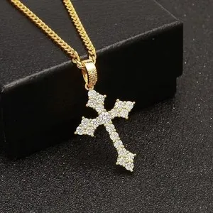Authentic 2.00 CT Round Cut Real Moissanite Religious Cross Pendant 14k Yellow Gold Plated