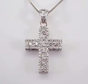 Authentic 1Ct Round Cut Lab-Created Religious Cross Pendant 14K White Gold Plated 18"