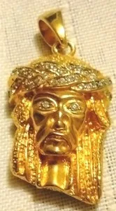 Authentic Jesus with Crown of Thorns Pendant 18kt Gold Plated 1 1/4" Religious Pendant