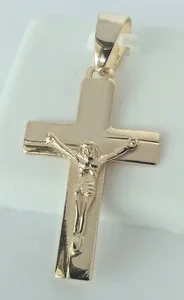 Authentic Gold Plated Polished 925 STERLING SILVER RELIGIOUS Cross CRUCIFIX Pendant 42mm
