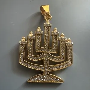 Authentic Gold Plated Jewish Menorah Pendant 24 Inch Chain Israel Religious