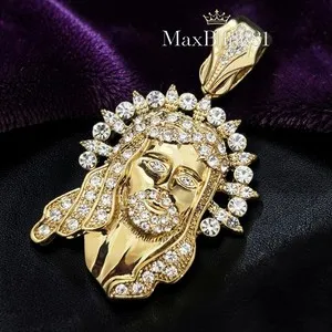 Authentic HIP HOP ICED 14K GOLD PLATED BLING CZ JESUS HEAD RELIGIOUS CHARM PENDANT