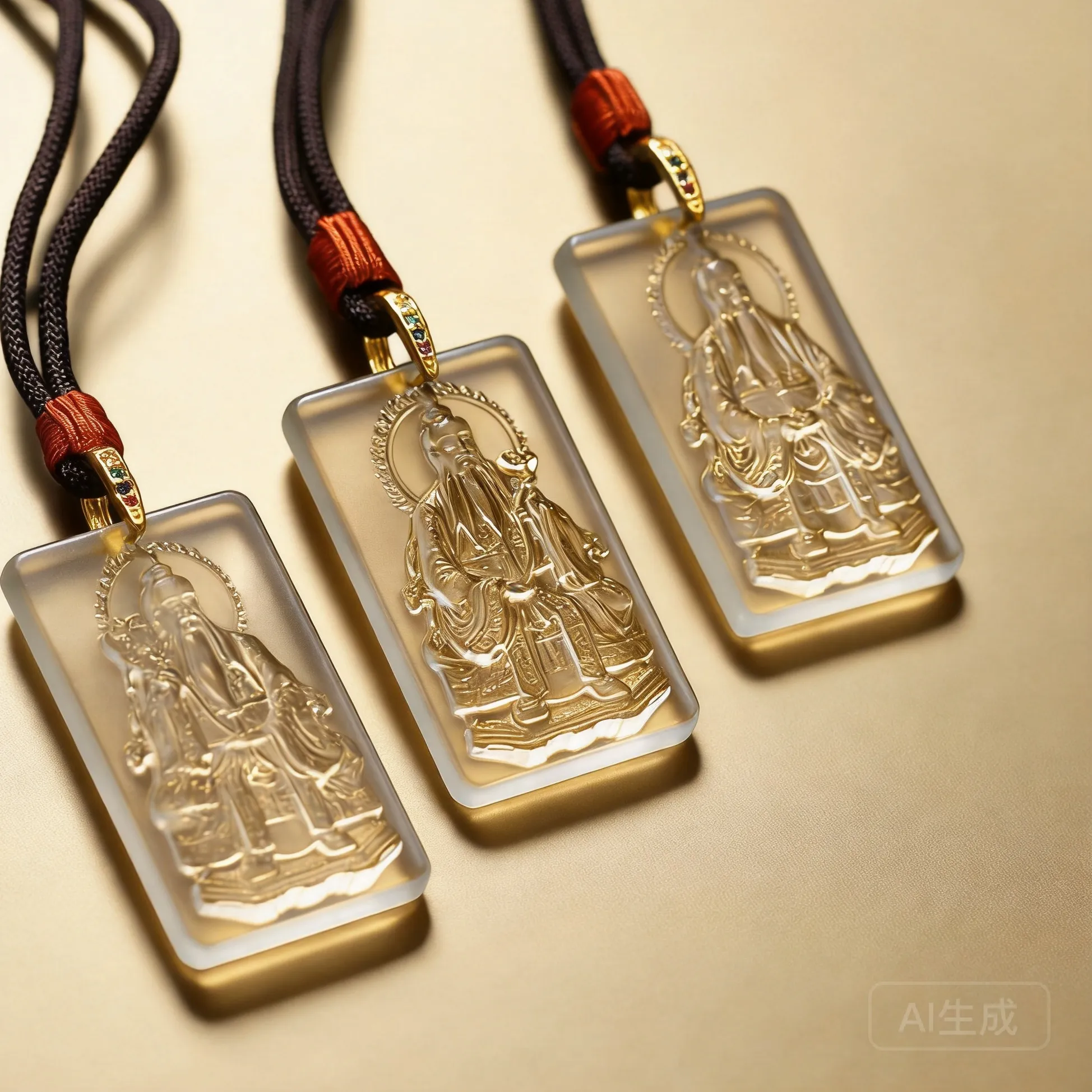 Authentic Celestial Trinity Amulet: Gilded Taoist Guardian Pendant for Divine Fortune and Sacred Shielding