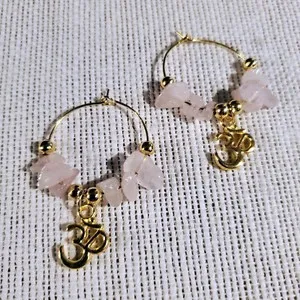 Authentic Sacred Resonance Rose Quartz Om Hoops