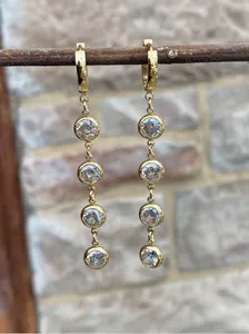 Authentic Gold Plated Clear Stone Dangle Drop Earrings