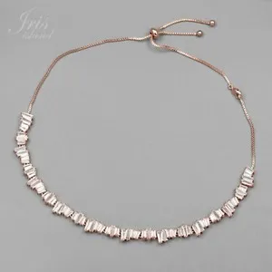 Authentic Clear Cubic Zirconia Choker Necklace Women ROSE GOLD Plated Adjustable Jewelry 5