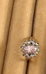 Authentic Gold Plated 925 Sterling Silver Pink With Clear Stones Halo Cocktail Ring Sz 7