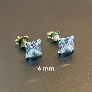Authentic Celestial Square Radiance Talisman – Gold‑Plated 925 Silver CZ Stud Earrings