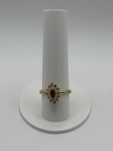 Authentic Vintage Gold Plated Red & Clear Stone Cluster Cocktail Ring