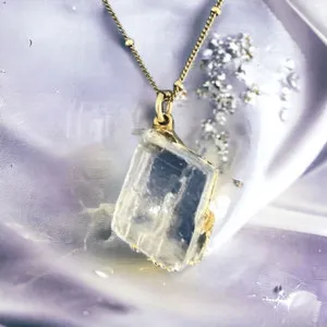 Authentic Gold Plated Necklace with Clear White Gold Trimmed Stone