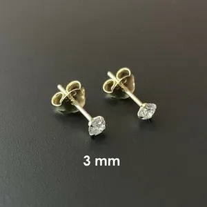 Authentic 925 Sterling Silver Gold-Plated Round Cubic Zirconia Clear CZ Stud Earrings