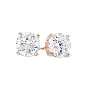 Authentic Rose Gold Plated Round Clear White Sterling Silver CZ Stud Earrings
