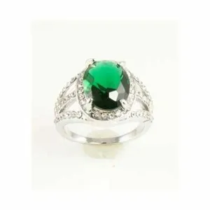 Authentic Gold Plated Ring Green Cubic Zirconia Clear Rhinestone - RS-3067-GREEN