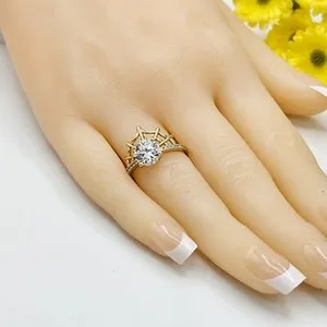 Authentic Celestial Spiderweb Ring – 14K Gold‑Plated Crystal Veil