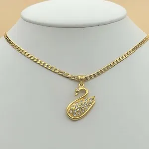Authentic Yellow Gold Plated Clear Crystal Swan Pendant chain necklace. Sparkle