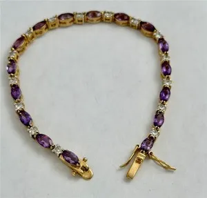 Authentic Vintage Clear & Purple CZ Stones Gold Plated Tennis Bracelet 7.5" Long