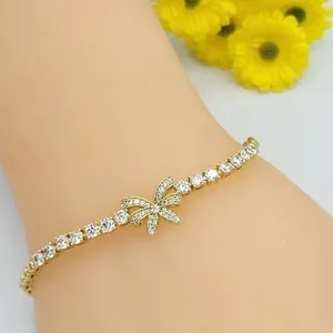 Authentic 14K Gold Plated Clear Crystals Bow Bracelet. Cute Elegant