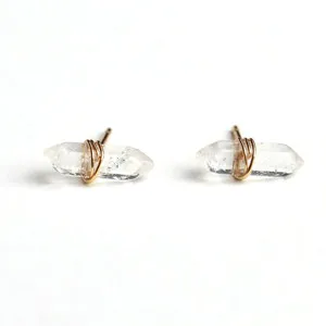 Authentic CLEAR QUARTZ GOLD PLATED STUD EARRINGS