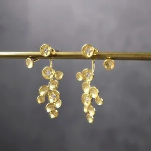 Authentic Gold Plated or Sterling Silver Dot Cluster Ear Jackets with Tiny Clear CZ Unique