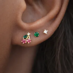 Authentic 3 Stud Earrings Set Cherry Fruit Green Clear CZ Sterling Silver or Gold Plated T