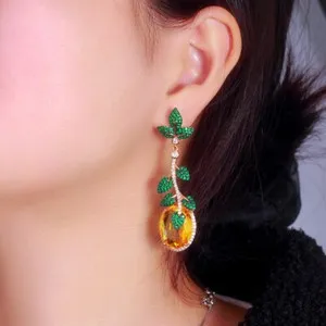 Authentic Celestial Orchard Drop Earrings - Gold-Plated Fruit Talisman with Zirconia Crystals