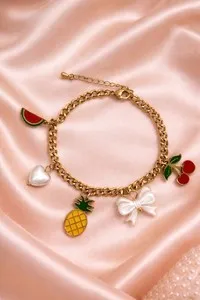 Authentic 18K Gold Plated Fruit Charm Bracelet Pineapple Cherry Watermelon Adjustable