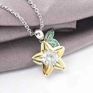Authentic Women's Paopu Fruit Pendant Necklace 1 Ct Simulated Diamond Two Tone Gold Plated