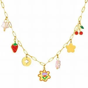 Authentic 18K Gold Plated Flower Fruit Cute Colourful Charm Necklace