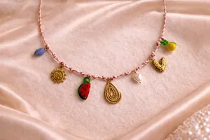 Authentic 18K Gold Plated Summer Charm Necklace Watermelon Fruit Heart Sun Pendant