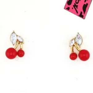 Authentic Hot Red Resin Crystal Fruit Gold Plated Women Stand Lady Jewelry Earring