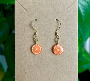 Authentic 18K Gold Plated Fruit Apple Orange Strawberry Cute Fun Food Handmade Earrings